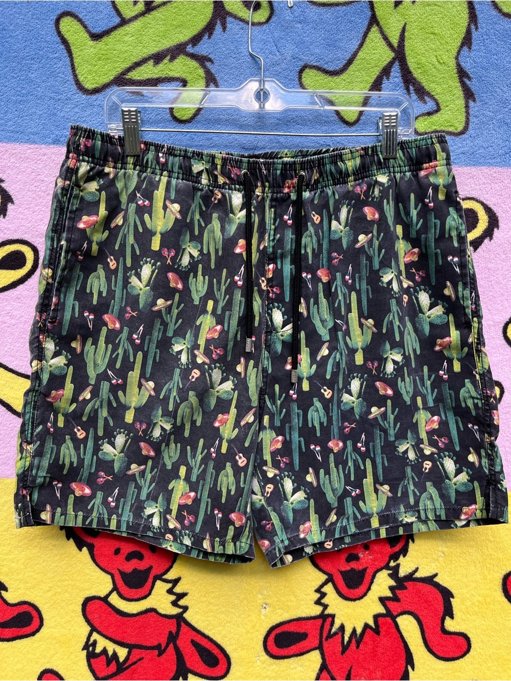 Ingear Cactus Print Swim Trunks - Black with Green & Pink Accents